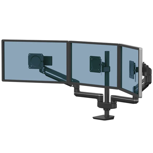 Fellowes Tallo Modular 3FMS triple monitor arm 8615801 in black with three displays