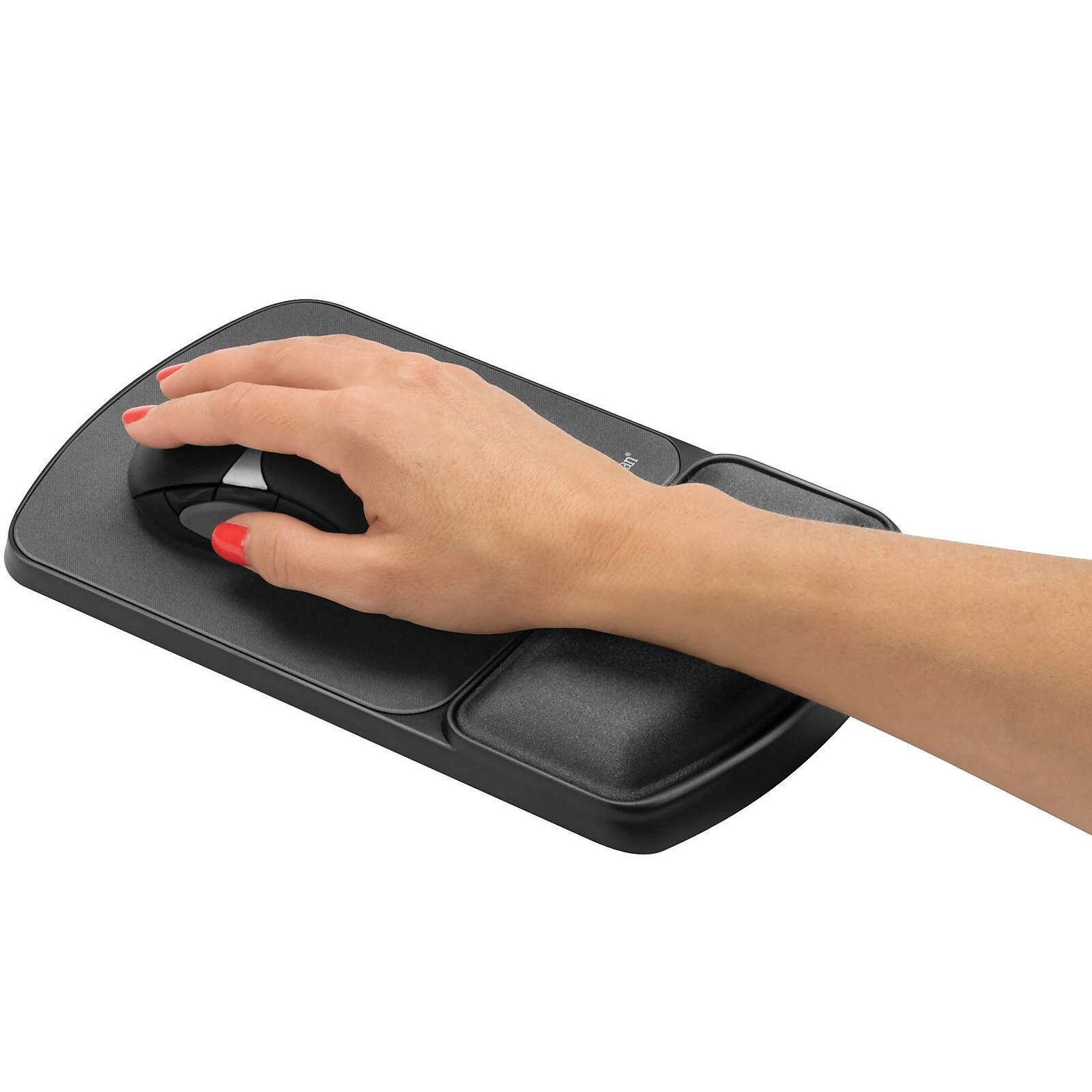 Fellowes 9175101 Microban gel mouse pad and wrist rest in graphite shown in use