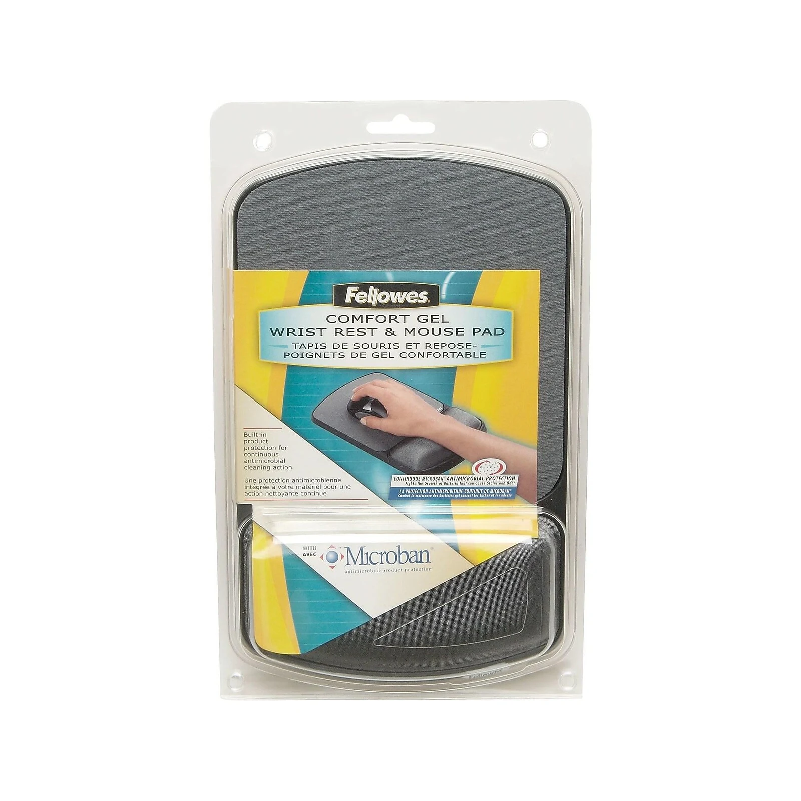 Fellowes 9175101 Microban gel mouse pad and wrist rest in graphite, retail packaging