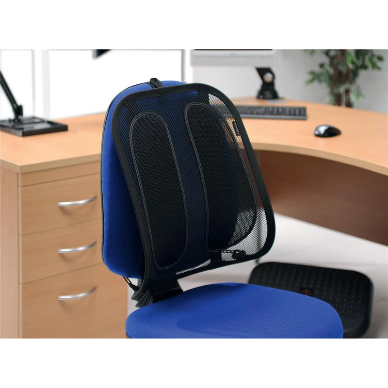 Fellowes Office Suites mesh back support attached to an office chair