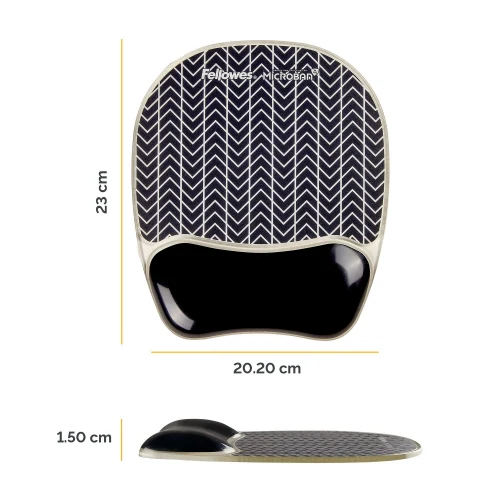Fellowes 9653401 Chevron Photo Gel mouse pad wrist rest dimensions and side profile