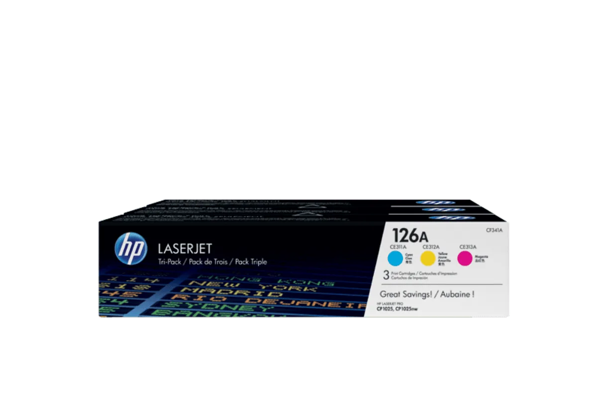 HP 126A 3-pack Cyan Magenta Yellow Original LaserJet Toner Cartridges CF341A
