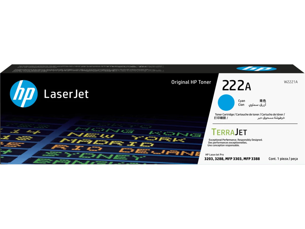 HP 222A Cyan Original LaserJet Toner Cartridge W2221A standard capacity cyan toner