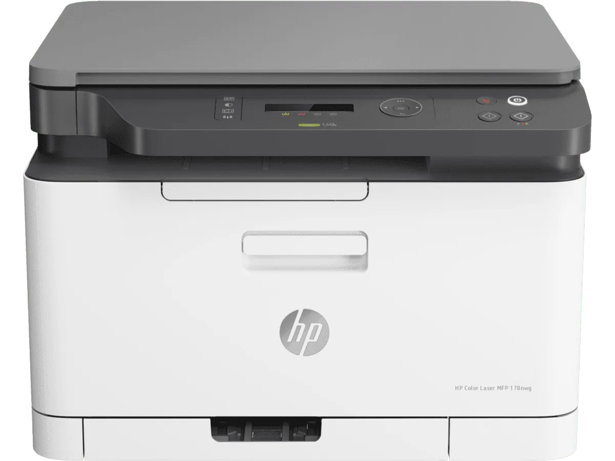 HP Color Laser MFP 178nw multifunction printer primary product photograph showing the complete device