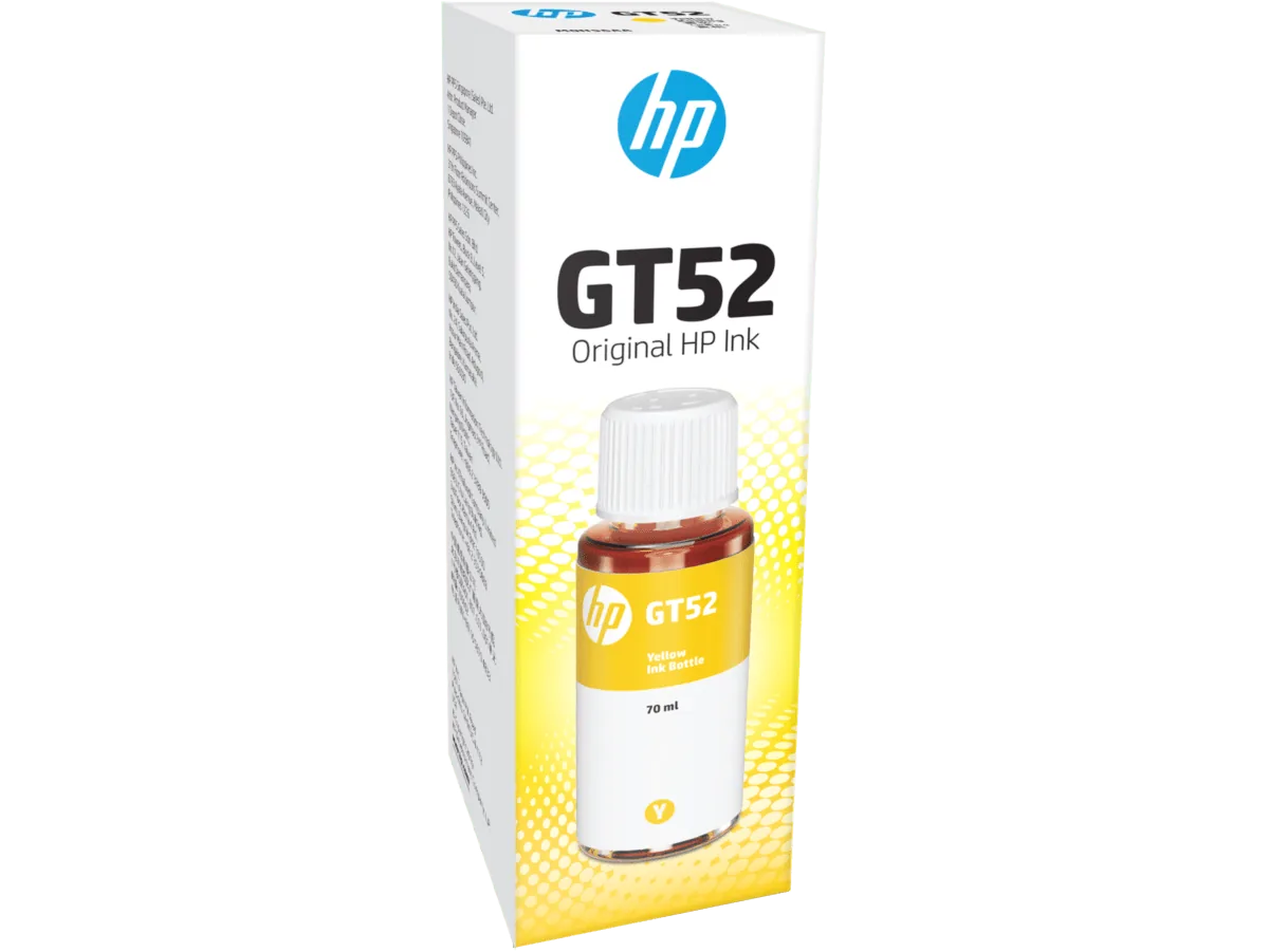 HP GT52 70-ml Yellow Original Ink Bottle shown out of the box