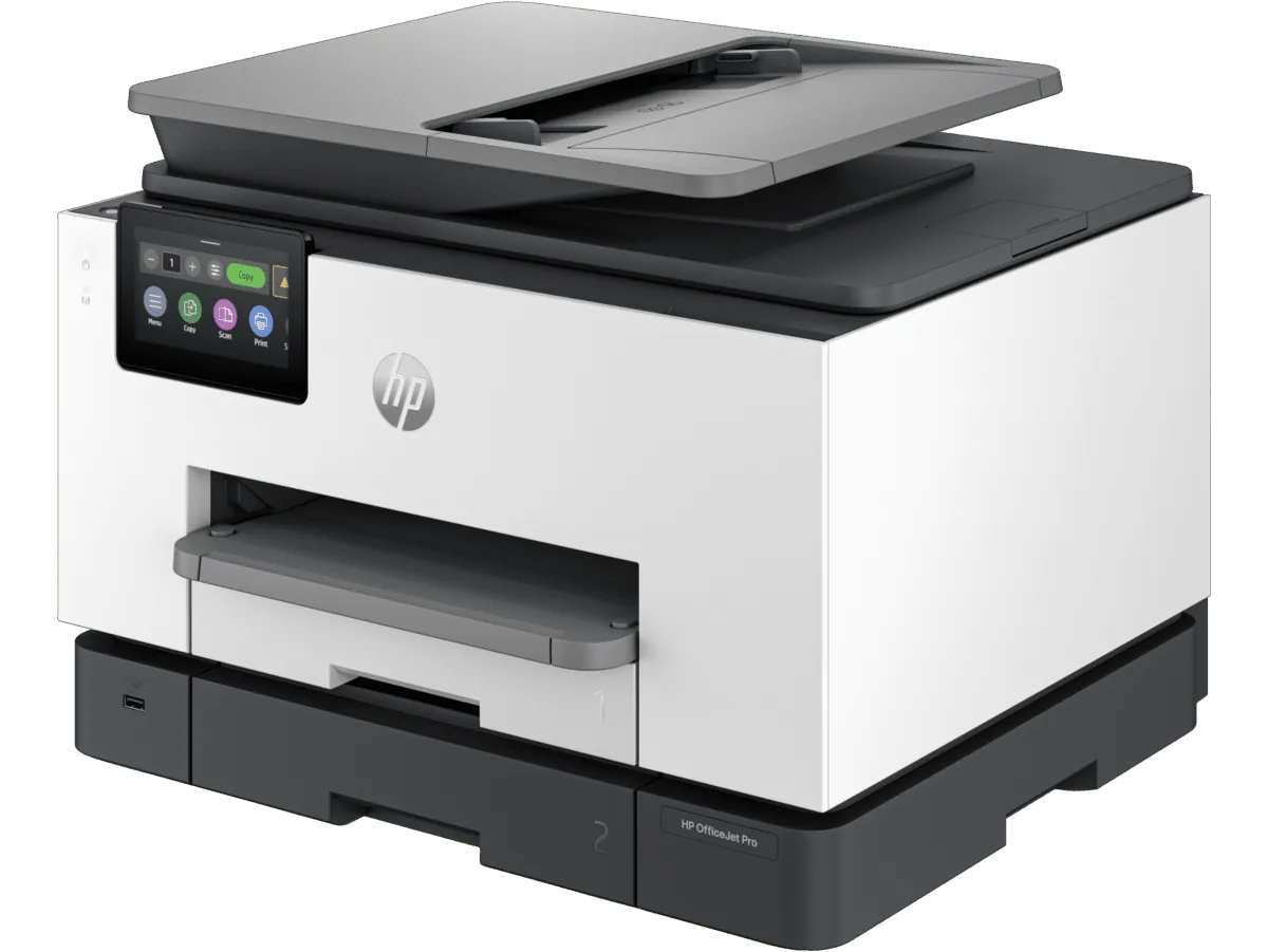 Side angle gallery shot of the HP OfficeJet Pro 9130 All-in-One Printer.