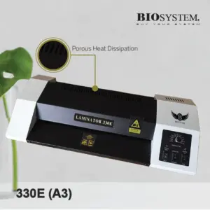 Biosystem 330E A3 laminator angled view showing top vents and right controls
