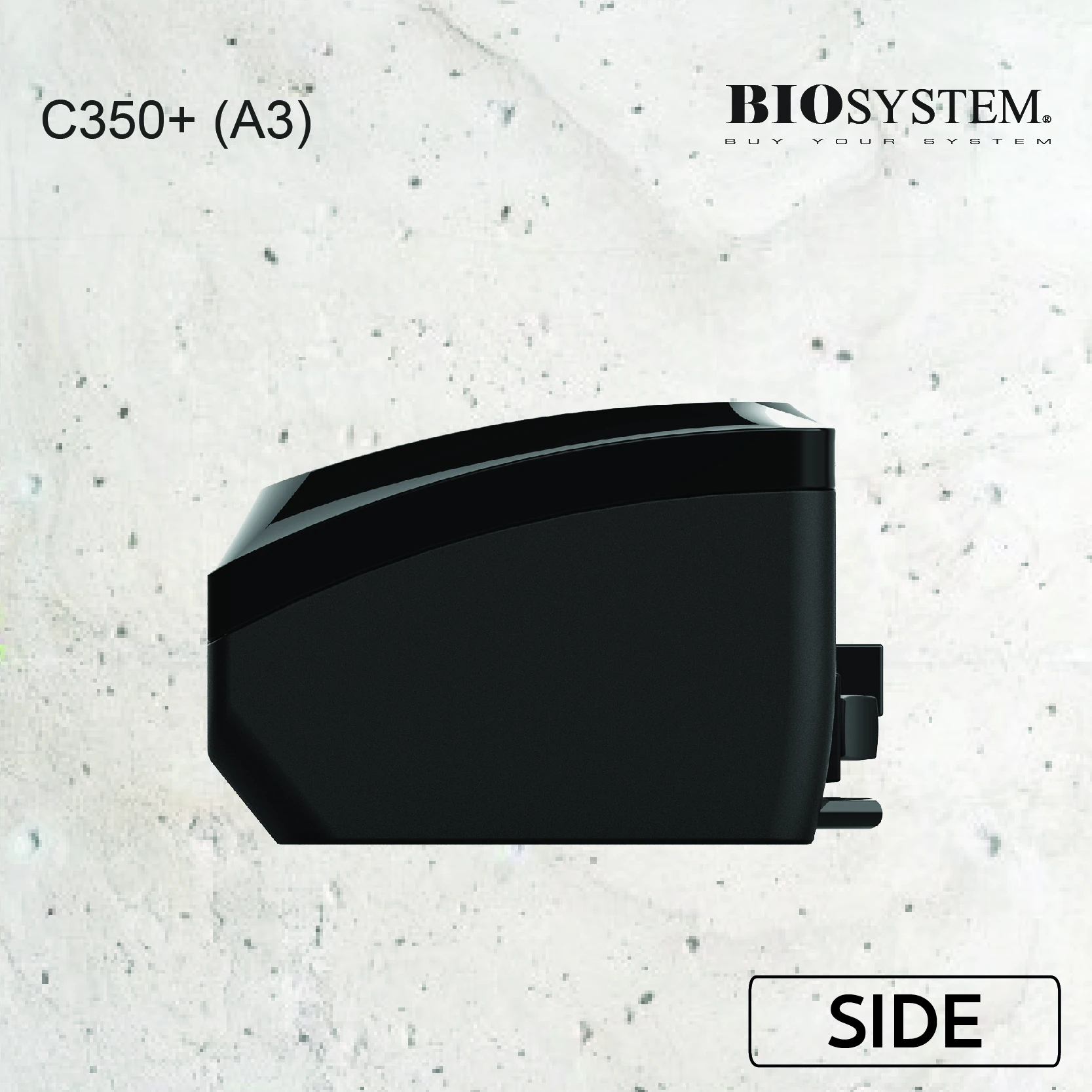 Biosystem C350+ A3 laminator side view showing the end of the laminator housing