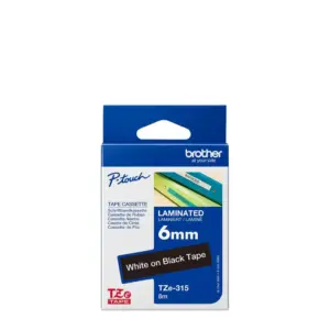 Brother TZe-315 6mm White on Black Laminated Tape — box front