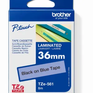 Brother TZe-561 36mm Black on Blue Laminated Tape — box front