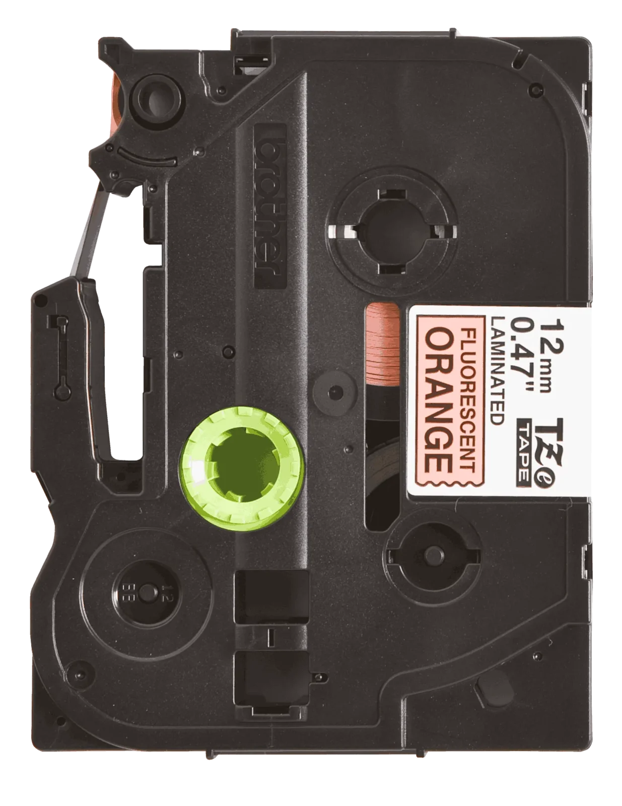 Brother TZe-B31 12mm Black on Orange Fluorescent Laminated Tape — tape cassette