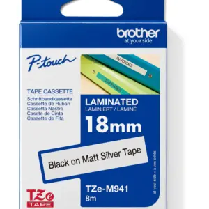 Brother TZe-M941 18mm Black on Matt Silver Laminated Tape — box front