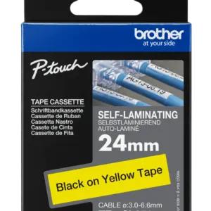 Brother TZe-SL651 24mm Black on Yellow Self-Laminating Tape — box front