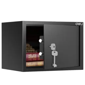 Deli ET561 mechanical safe with door open and key