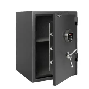 Deli ET600 fireproof digital safe, door open angled view