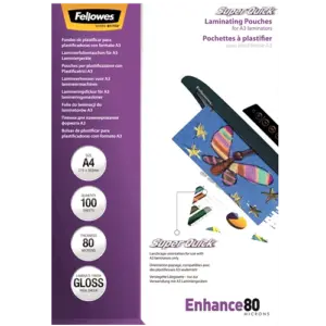 Fellowes A4 SuperQuick Glossy Laminating Pouches product view