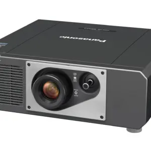 Panasonic PT-FRZ50 laser projector shown in angled view.