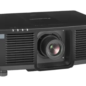 Panasonic black projector shown from an angled right view