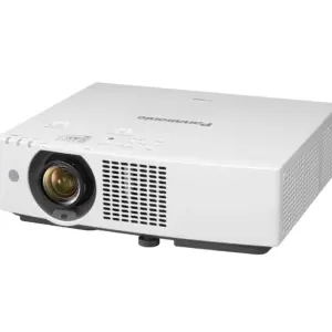 White Panasonic PT-VMZ82 projector shown from an angled view